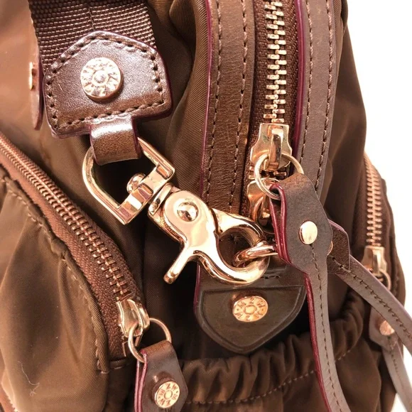MZ WALLACE Kate Bag Large Brown and Rose Gold Shoulder Crossbody Nylon & Leather